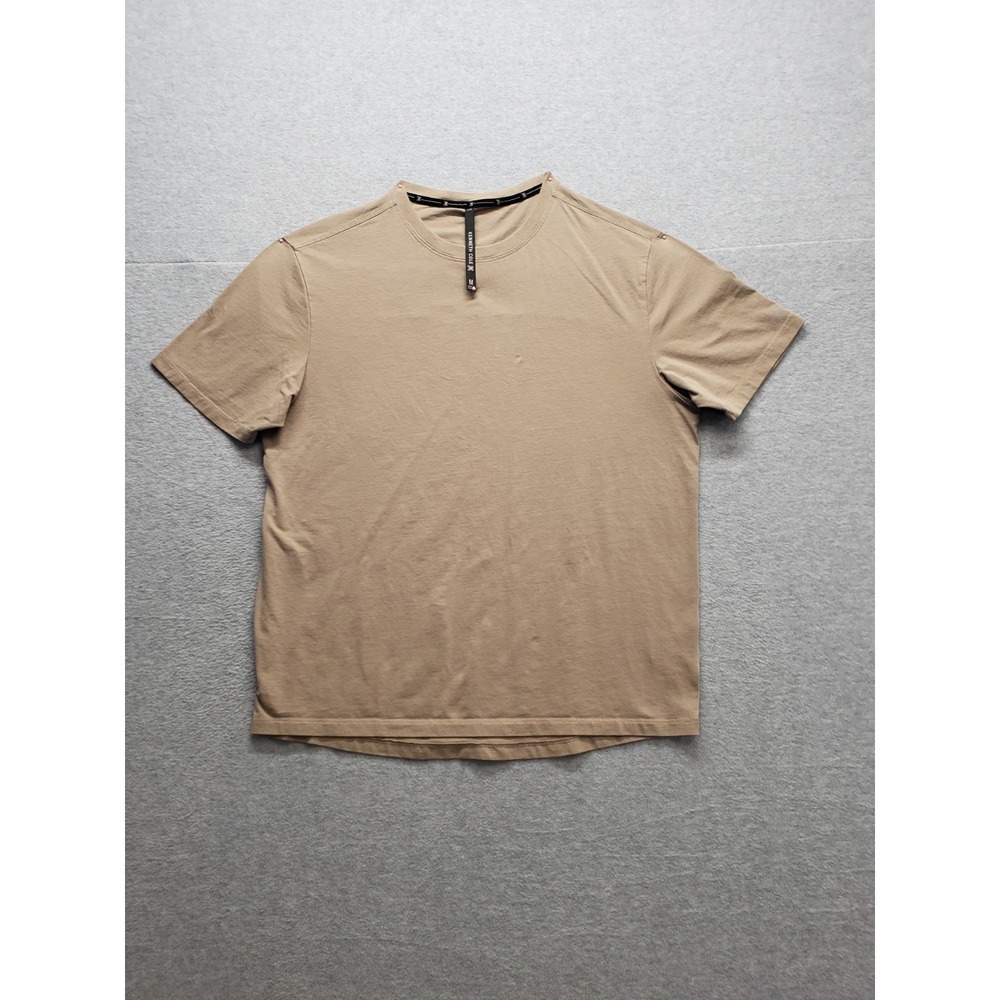 Kenneth Cole Men T Shirt M Beige Crew Neck Short Sleeve Pullover Logo Activewear